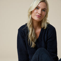 Solid Marshmallow V-Neck Lounge Set Solid Marshmallow V-Neck Lounge Set in Black