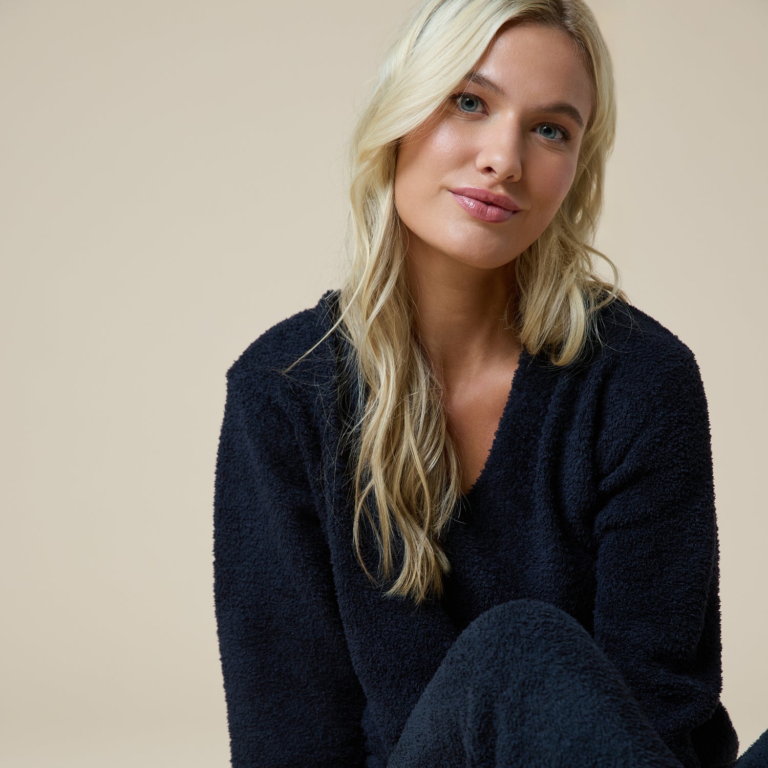 Solid Marshmallow V-Neck Lounge Set Solid Marshmallow V-Neck Lounge Set in Black
