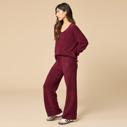 Solid Marshmallow V-Neck Lounge Set Solid Marshmallow V-Neck Lounge Set in Cherry Cola