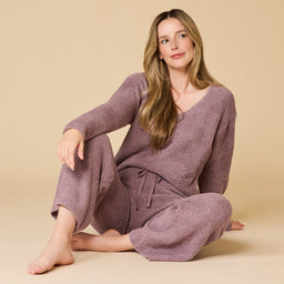 Solid Marshmallow V-Neck Lounge Set Solid Marshmallow V-Neck Lounge Set in Driftwood