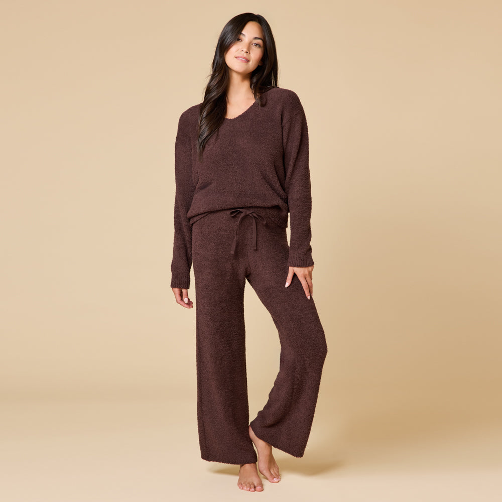 Solid Marshmallow V-Neck Lounge Set Espresso