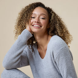 Solid Marshmallow V-Neck Lounge Set Solid Marshmallow V-Neck Lounge Set in Grey