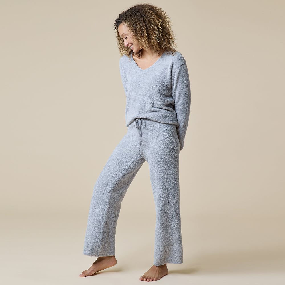 Solid Marshmallow V-Neck Lounge Set Solid Marshmallow V-Neck Lounge Set in Grey