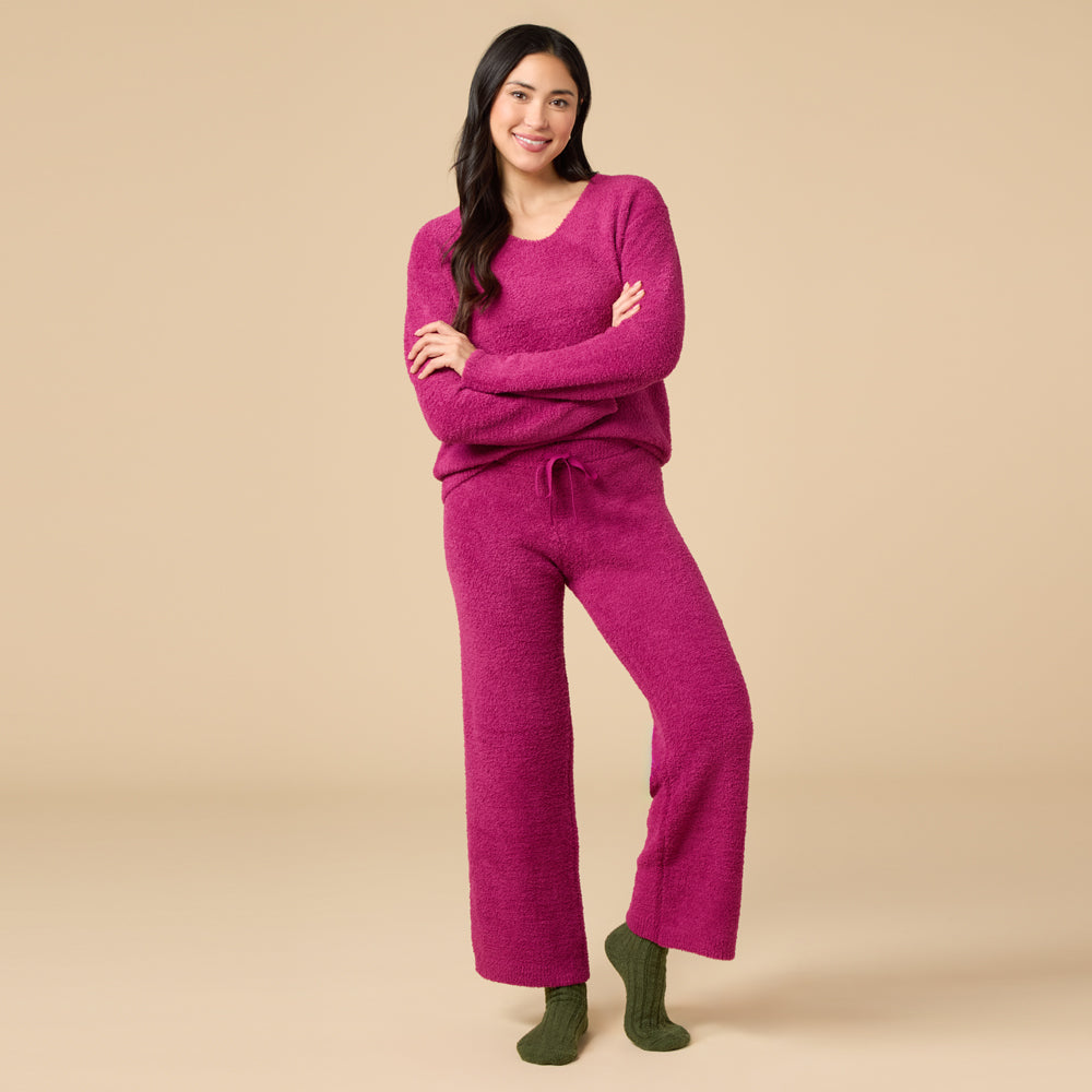 Solid Marshmallow V-Neck Lounge Set in Magenta