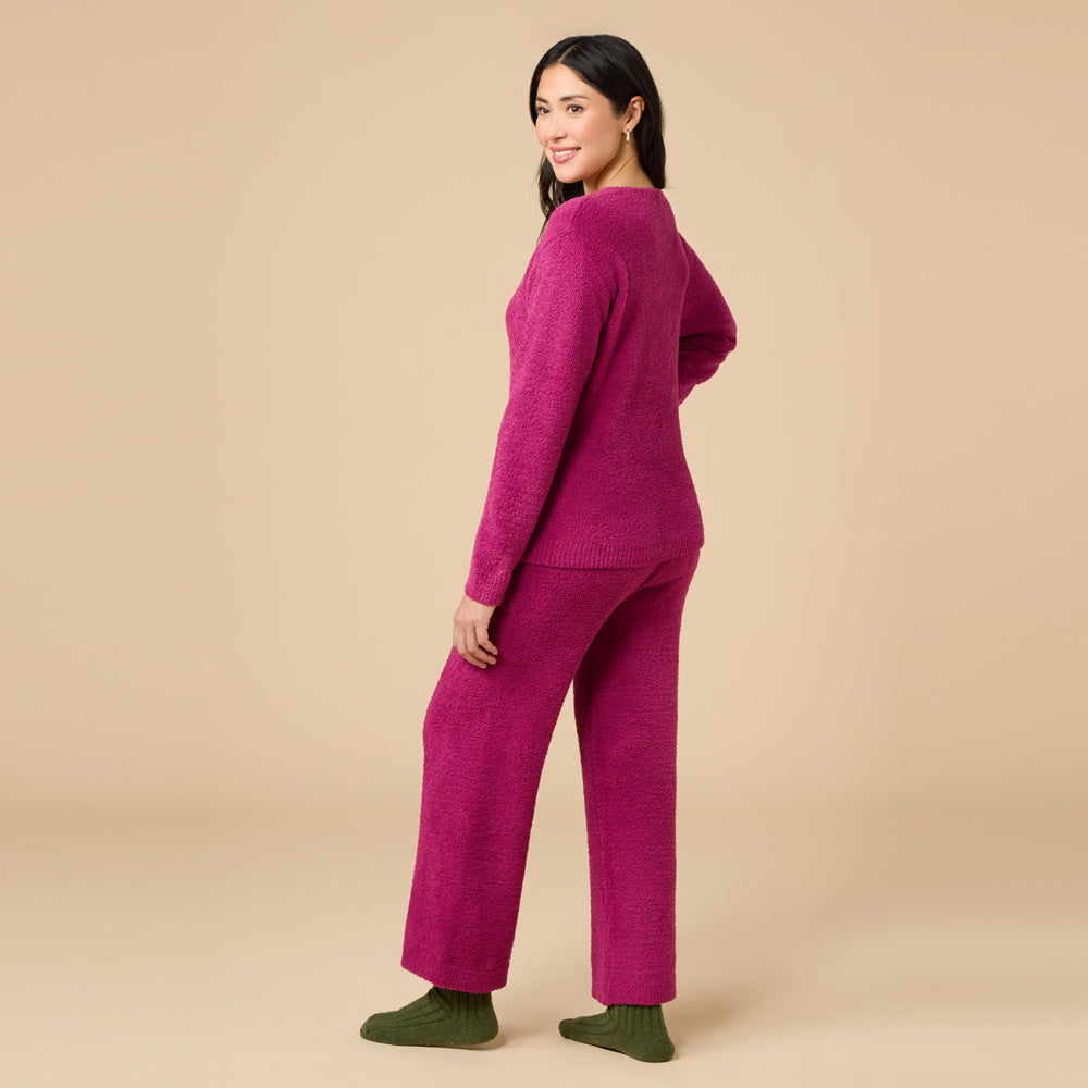 Solid Marshmallow V-Neck Lounge Set in Magenta