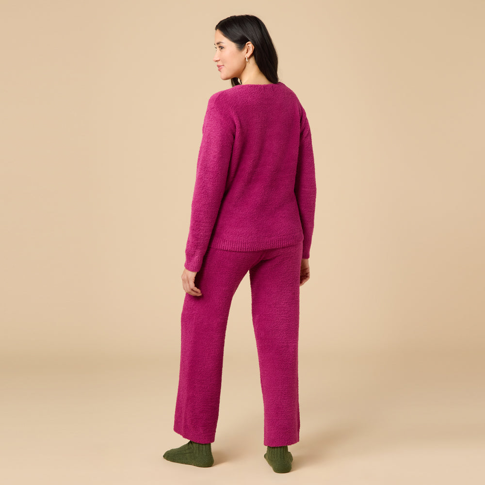 Solid Marshmallow V-Neck Lounge Set in Magenta