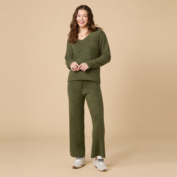 Solid Marshmallow V-Neck Lounge Set Solid Marshmallow V-Neck Lounge Set in Olive