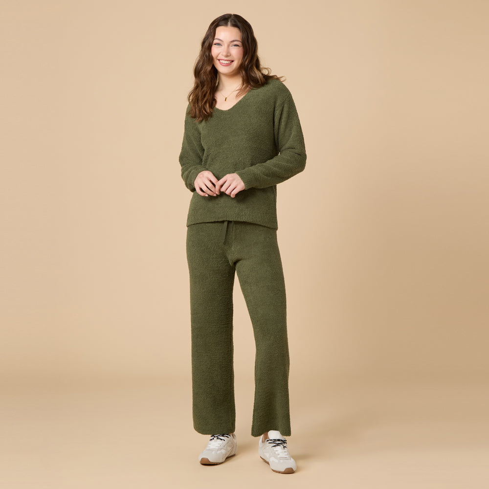Solid Marshmallow V-Neck Lounge Set Solid Marshmallow V-Neck Lounge Set in Olive