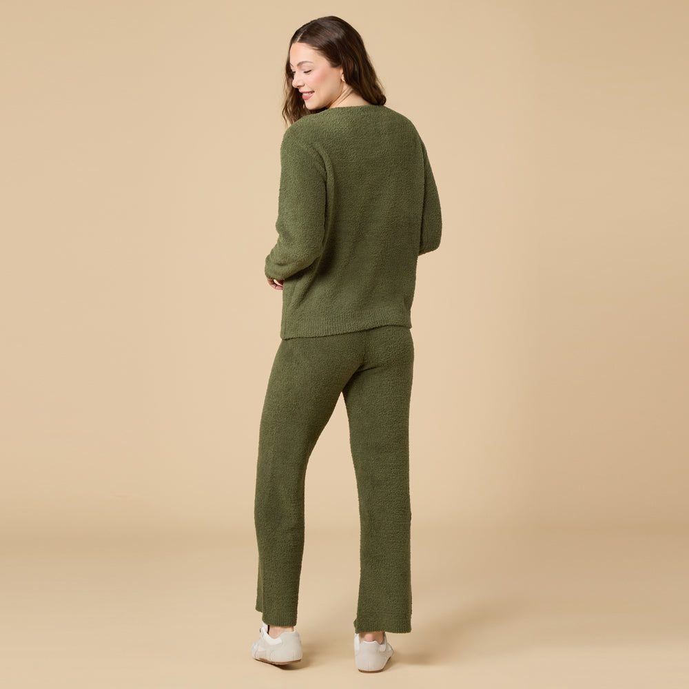 Solid Marshmallow V-Neck Lounge Set Solid Marshmallow V-Neck Lounge Set in Olive