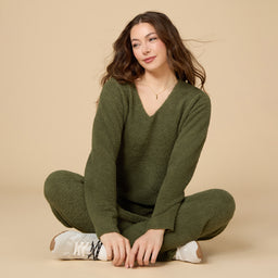 Solid Marshmallow V-Neck Lounge Set Solid Marshmallow V-Neck Lounge Set in Olive
