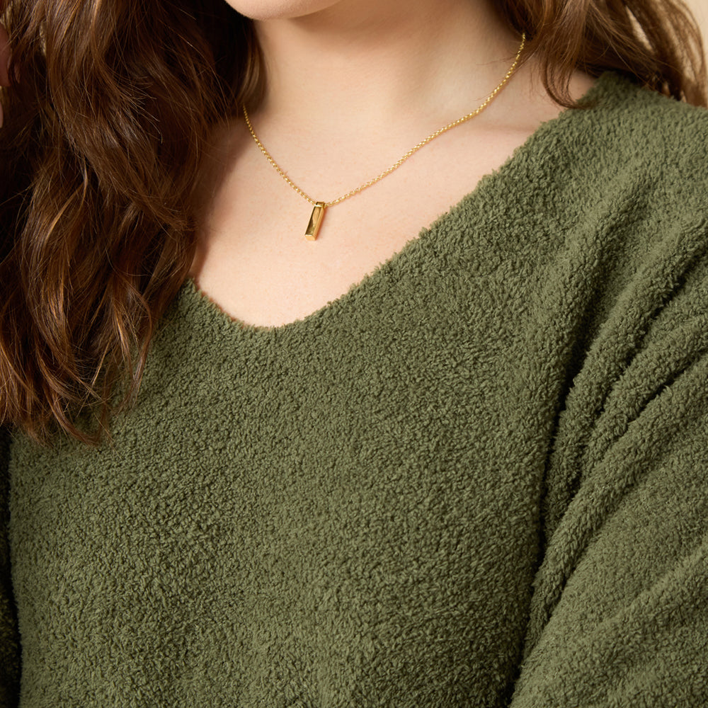 Solid Marshmallow V-Neck Lounge Set in Olive