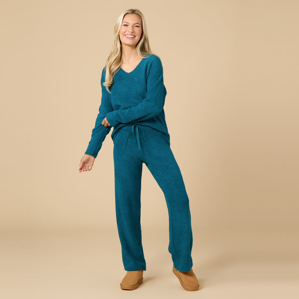 Solid Marshmallow V-Neck Lounge Set in Teal