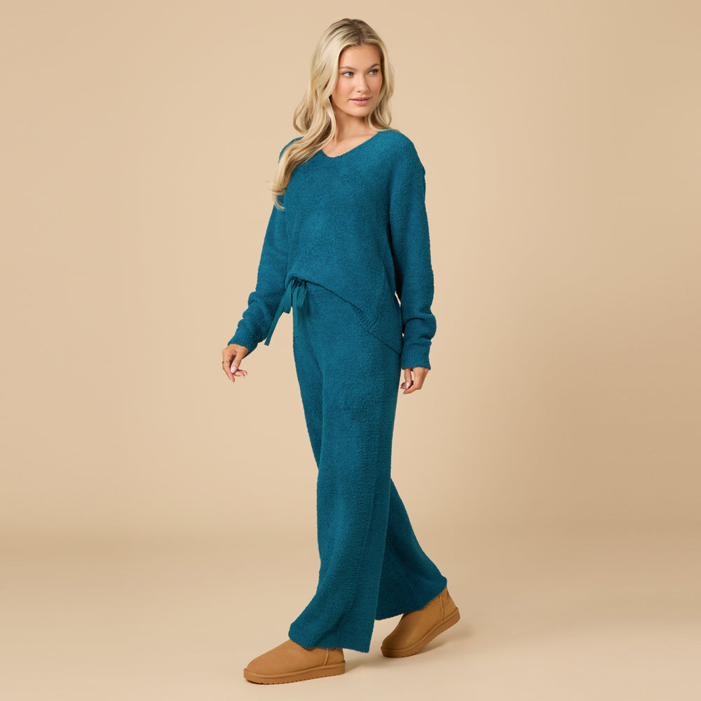 Solid Marshmallow V-Neck Lounge Set Solid Marshmallow V-Neck Lounge Set in Teal