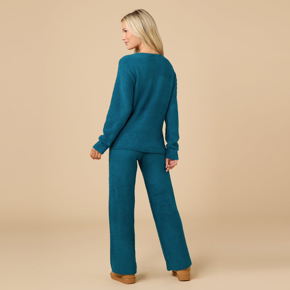 Solid Marshmallow V-Neck Lounge Set Solid Marshmallow V-Neck Lounge Set in Teal