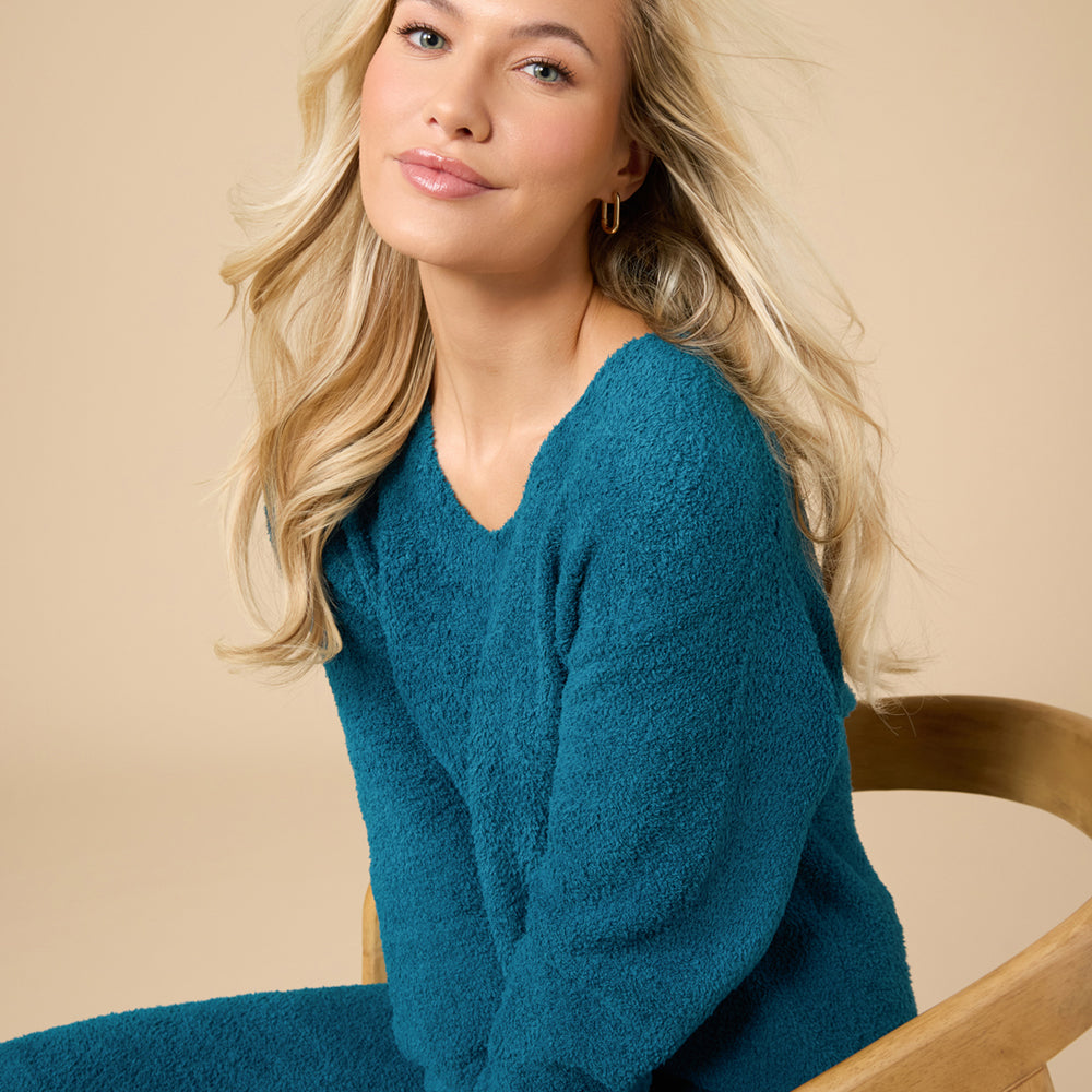 Solid Marshmallow V-Neck Lounge Set Solid Marshmallow V-Neck Lounge Set in Teal