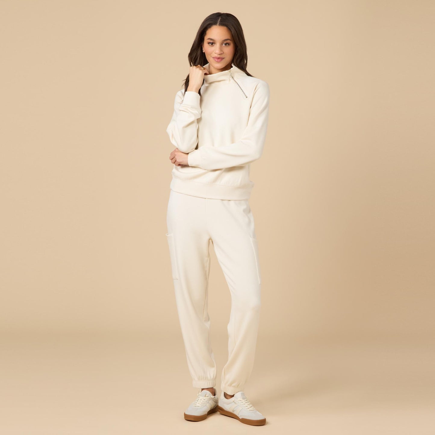 DreamTech Zip Mock Neck with Ankle Pant in Almond