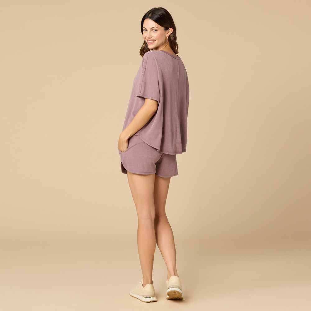 Terry Relaxed V-neck with Short Set in Driftwood