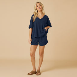 Terry Relaxed V-neck with Short Set Terry Relaxed V-neck with Short Set in Midnight
