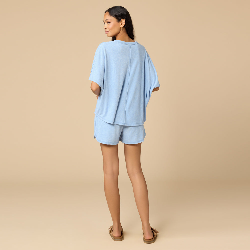 Terry Relaxed V-neck with Short Set Terry Relaxed V-neck with Short Set in Heather Sky Blue