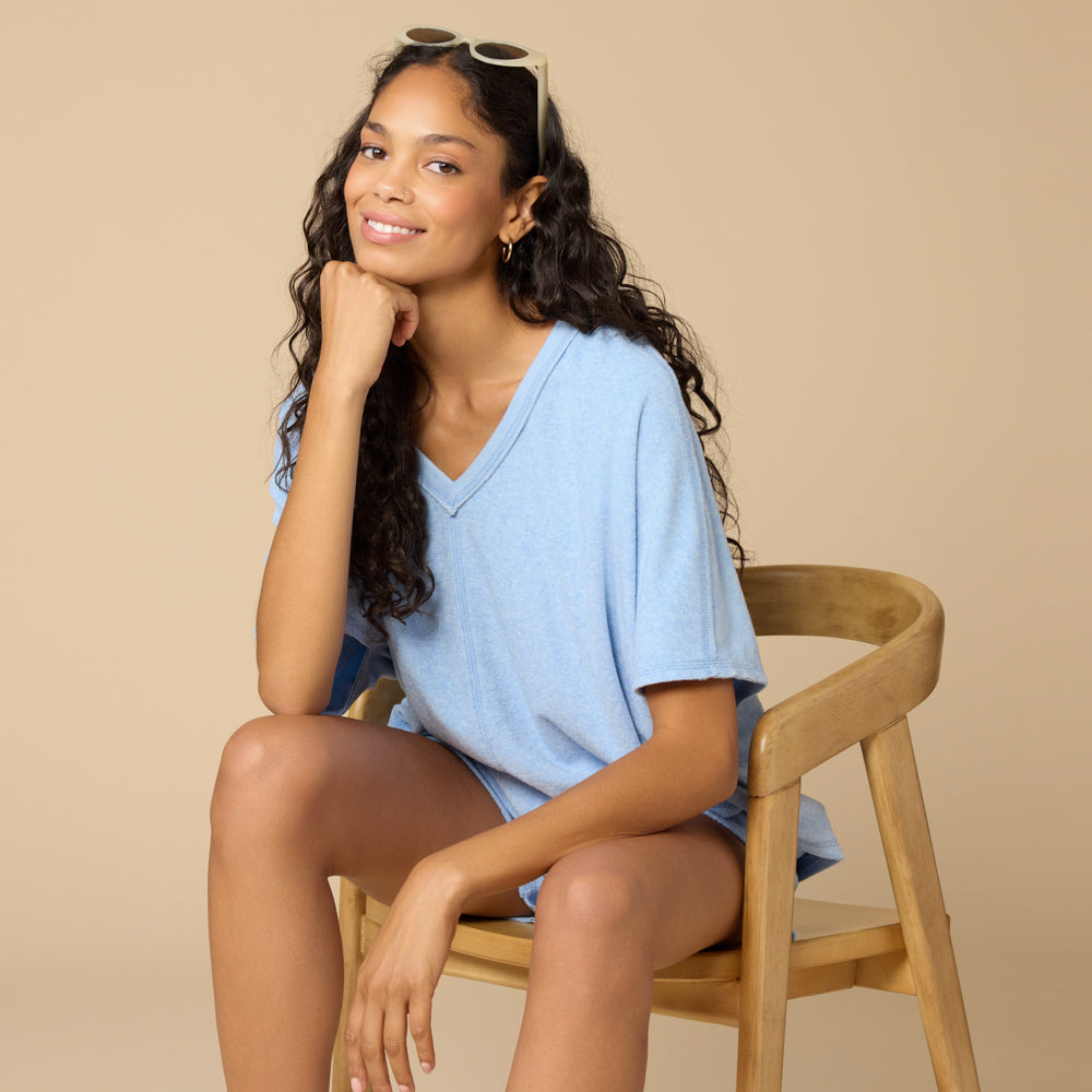 Terry Relaxed V-neck with Short Set Sky Blue Loungewear & Sleepwear