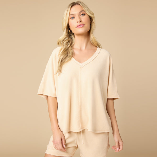 Terry Relaxed V-neck with Short Set in Warm Sand