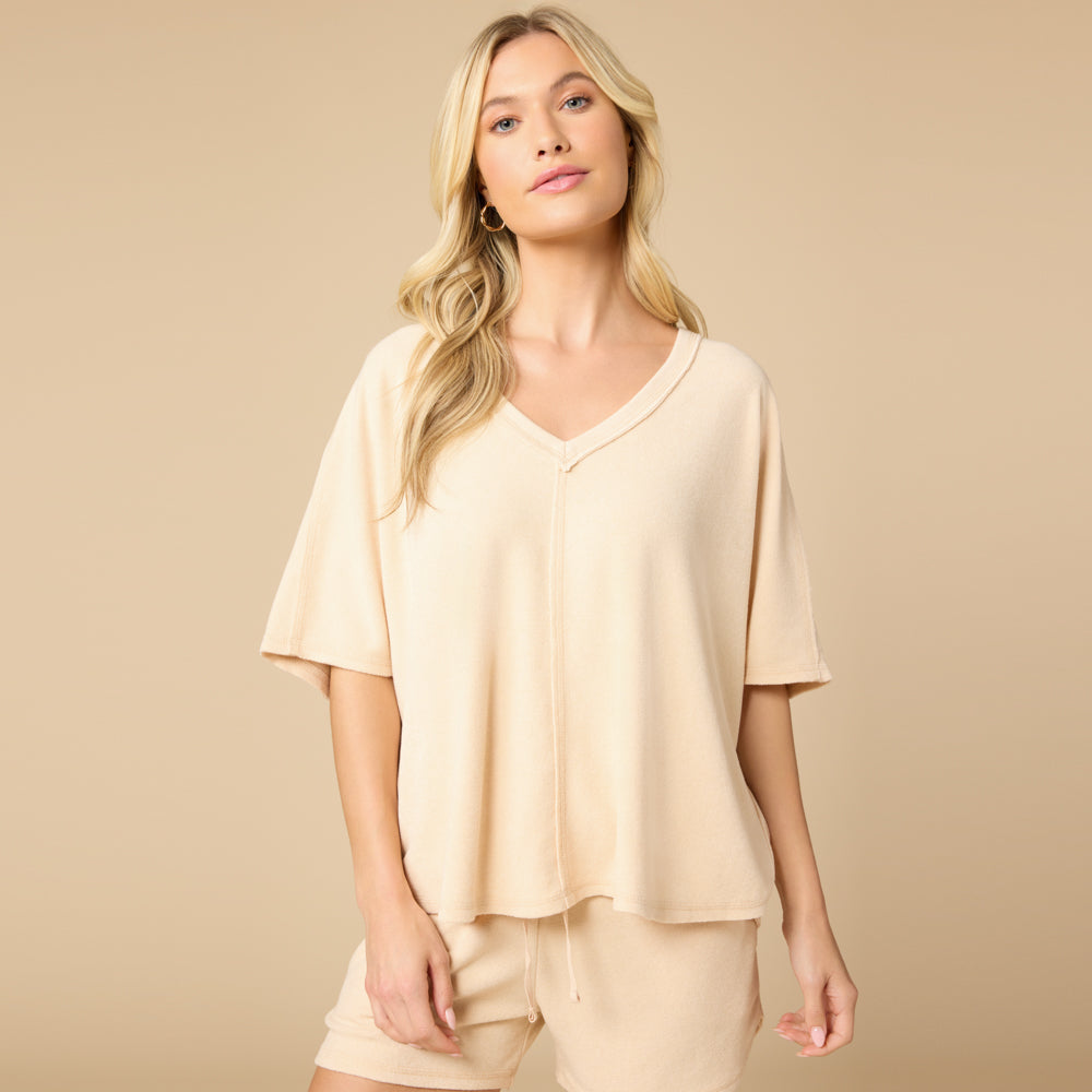 Terry Relaxed V-neck with Short Set in Warm Sand
