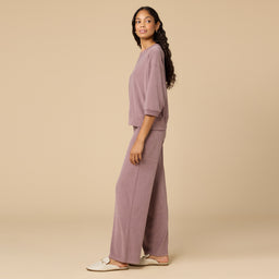 Terry Cropped Sleeve Crew Neck with Wide Leg Pant Terry Cropped Sleeve Crew Neck with Wide Leg Pant in Driftwood