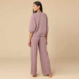 Terry Cropped Sleeve Crew Neck with Wide Leg Pant Terry Cropped Sleeve Crew Neck with Wide Leg Pant in Driftwood