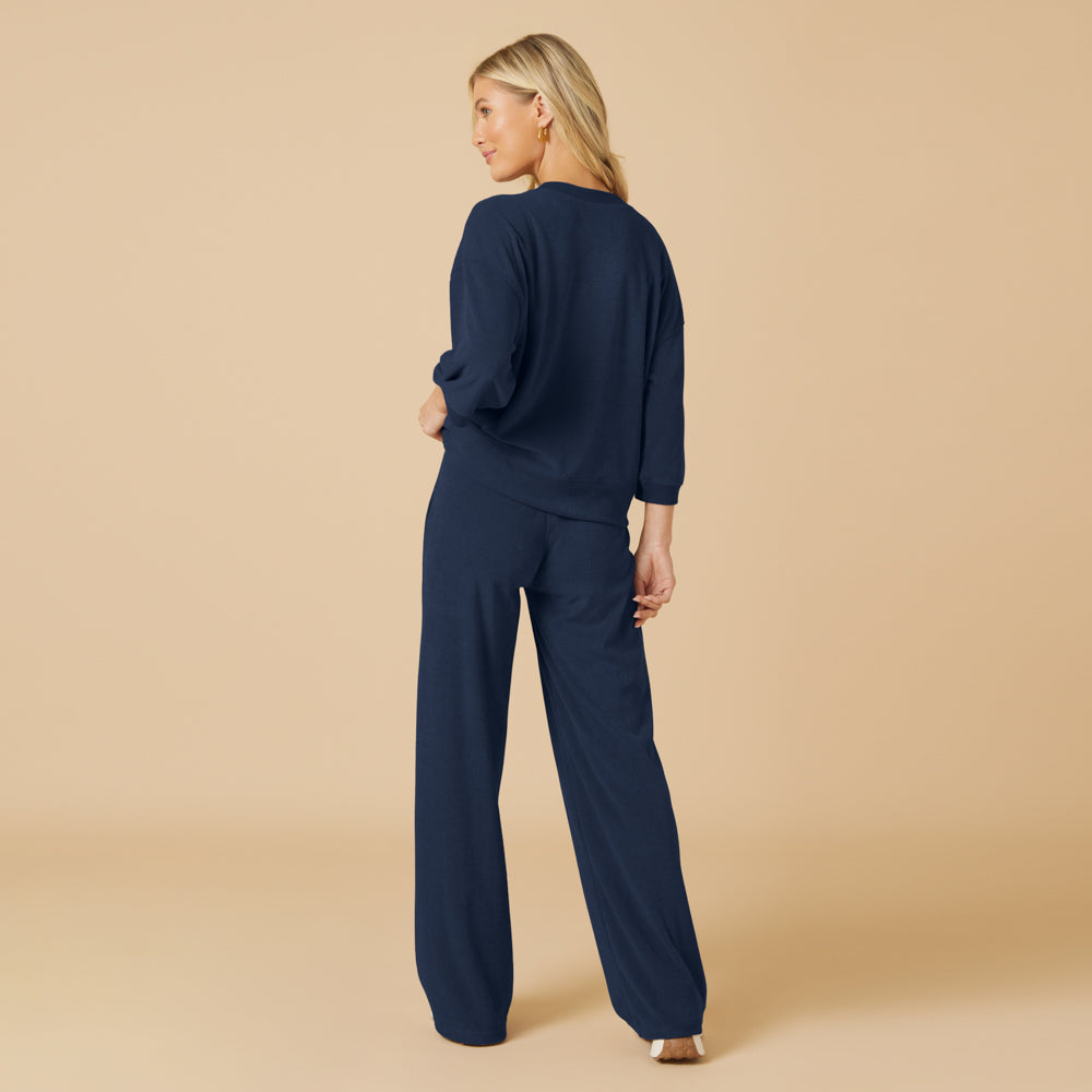 Terry Cropped Sleeve Crew Neck with Wide Leg Pant Terry Cropped Sleeve Crew Neck with Wide Leg Pant in Midnight