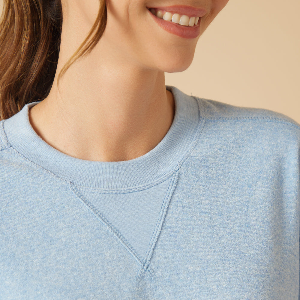 Terry Cropped Sleeve Crew Neck with Wide Leg Pant in Heather Sky Blue