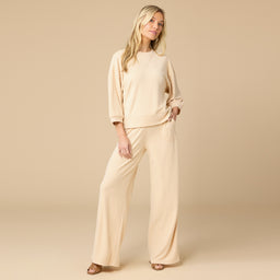 Terry Cropped Sleeve Crew Neck with Wide Leg Pant Terry Cropped Sleeve Crew Neck with Wide Leg Pant in Warm Sand