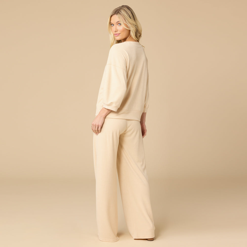 Terry Cropped Sleeve Crew Neck with Wide Leg Pant Terry Cropped Sleeve Crew Neck with Wide Leg Pant in Warm Sand