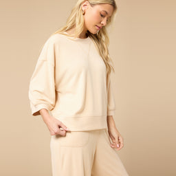 Terry Cropped Sleeve Crew Neck with Wide Leg Pant Terry Cropped Sleeve Crew Neck with Wide Leg Pant in Warm Sand