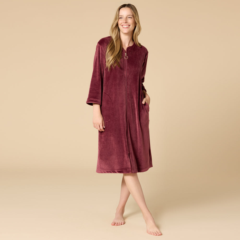 42" 3/4 Sleeve Serenity Shear Mink Zip Robe 42" 3/4 Sleeve Serenity Shear Mink Zip Robe in Cherry Cola