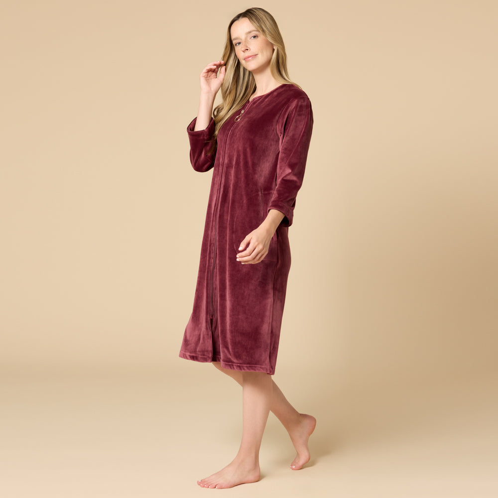 42" 3/4 Sleeve Serenity Shear Mink Zip Robe 42" 3/4 Sleeve Serenity Shear Mink Zip Robe in Cherry Cola
