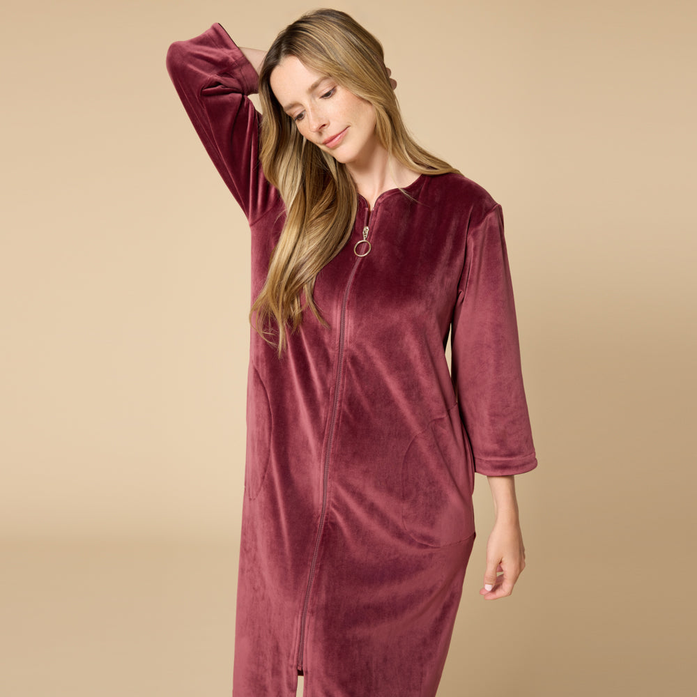 42" 3/4 Sleeve Serenity Shear Mink Zip Robe Cherry Cola
