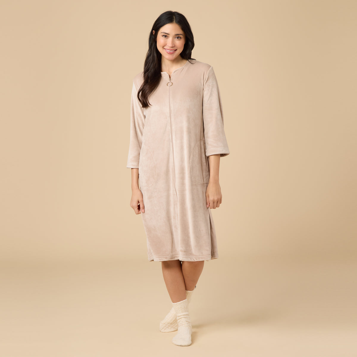 Serenity 42" 3/4 Sleeve Zip Robe Serenity 42" 3/4 Sleeve Zip Robe in Coco