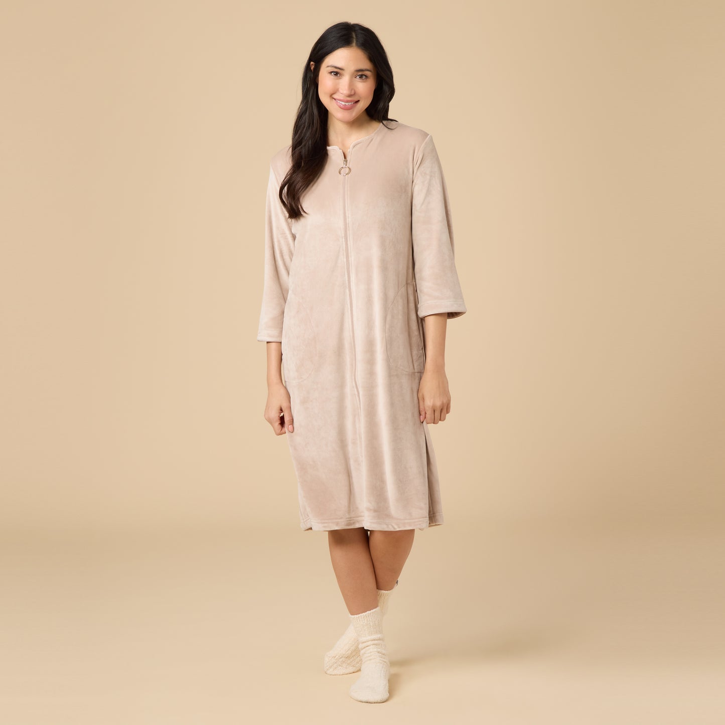 Serenity 42" 3/4 Sleeve Zip Robe in Coco