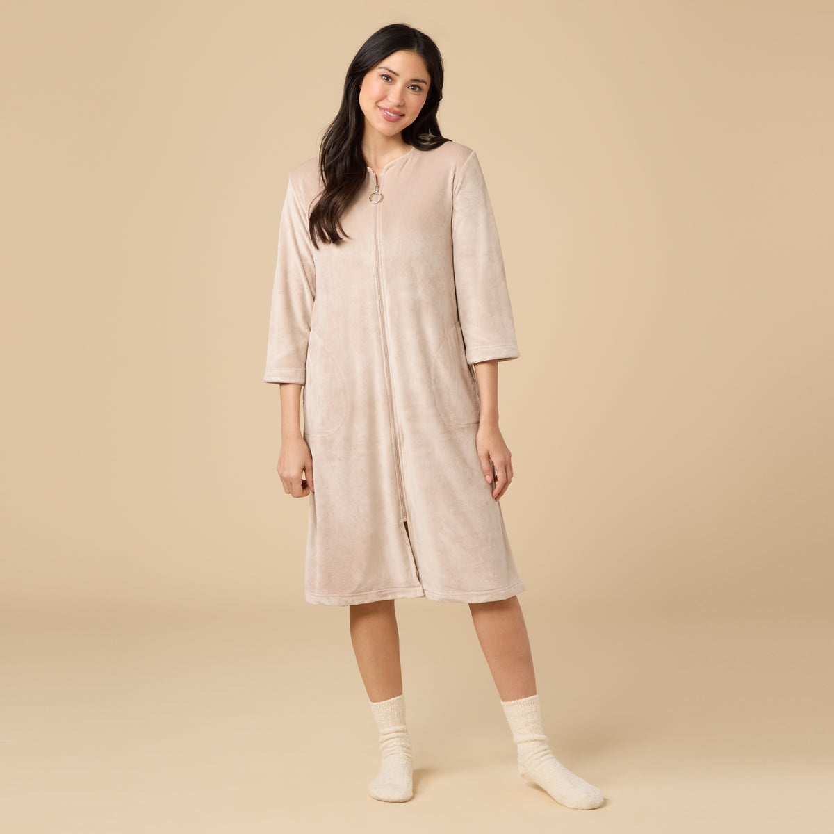Serenity 42" 3/4 Sleeve Zip Robe Serenity 42" 3/4 Sleeve Zip Robe in Coco