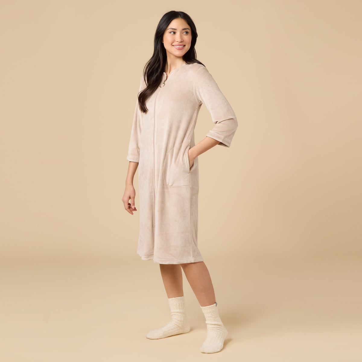 Serenity 42" 3/4 Sleeve Zip Robe Serenity 42" 3/4 Sleeve Zip Robe in Coco