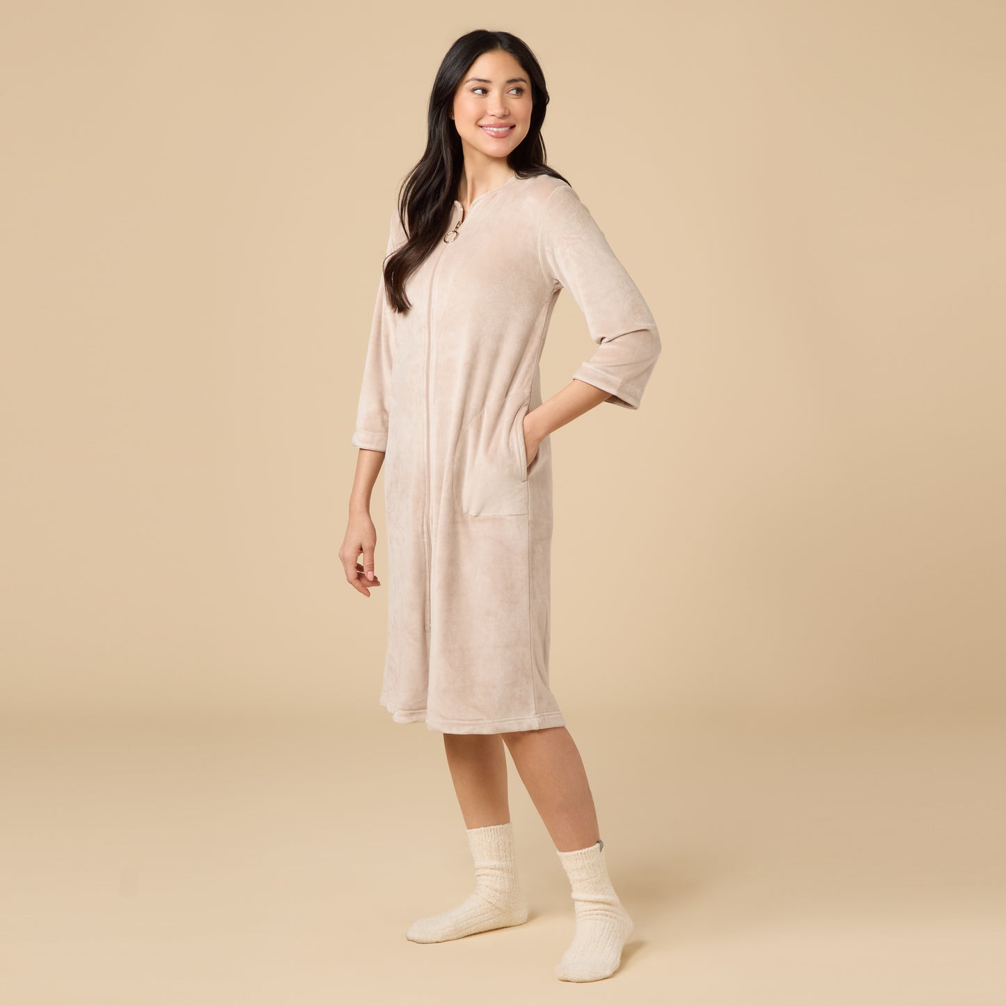 Serenity 42" 3/4 Sleeve Zip Robe in Coco