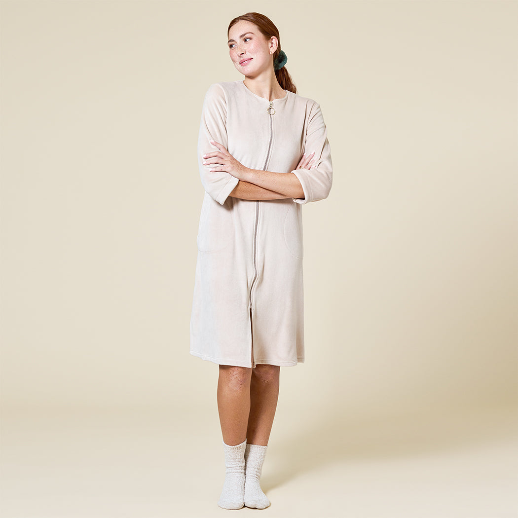 42" 3/4 Sleeve Serenity Shear Mink Zip Robe 42" 3/4 Sleeve Serenity Shear Mink Zip Robe in Coco