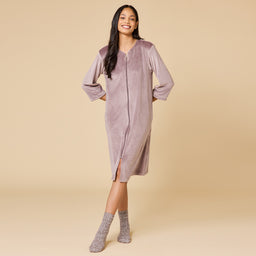 42" 3/4 Sleeve Serenity Shear Mink Zip Robe 42" 3/4 Sleeve Serenity Shear Mink Zip Robe in Driftwood