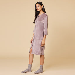 42" 3/4 Sleeve Serenity Shear Mink Zip Robe 42" 3/4 Sleeve Serenity Shear Mink Zip Robe in Driftwood