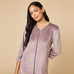 42" 3/4 Sleeve Serenity Shear Mink Zip Robe 42" 3/4 Sleeve Serenity Shear Mink Zip Robe in Driftwood