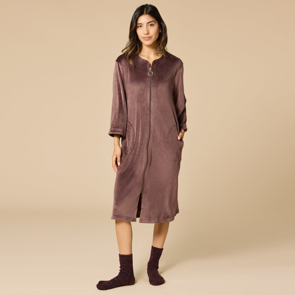 42" 3/4 Sleeve Serenity Shear Mink Zip Robe 42" 3/4 Sleeve Serenity Shear Mink Zip Robe in Espresso