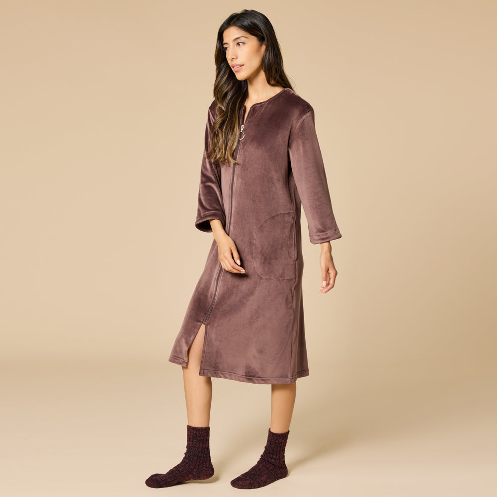 42" 3/4 Sleeve Serenity Shear Mink Zip Robe 42" 3/4 Sleeve Serenity Shear Mink Zip Robe in Espresso