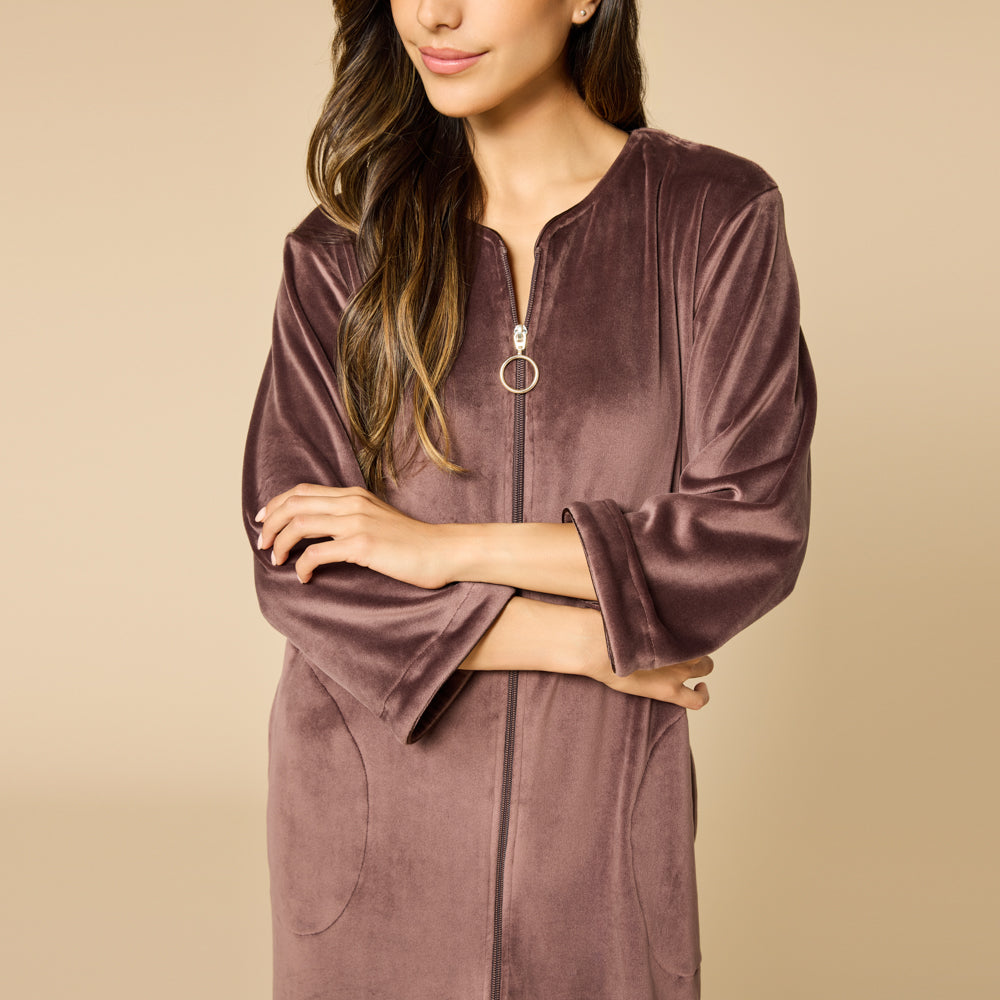 42" 3/4 Sleeve Serenity Shear Mink Zip Robe Espresso