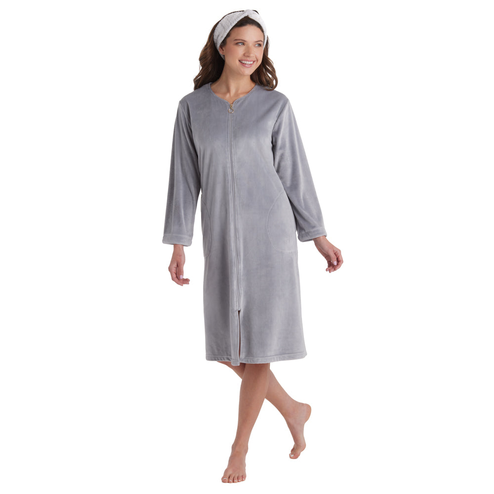 42" 3/4 Sleeve Serenity Shear Mink Zip Robe Grey