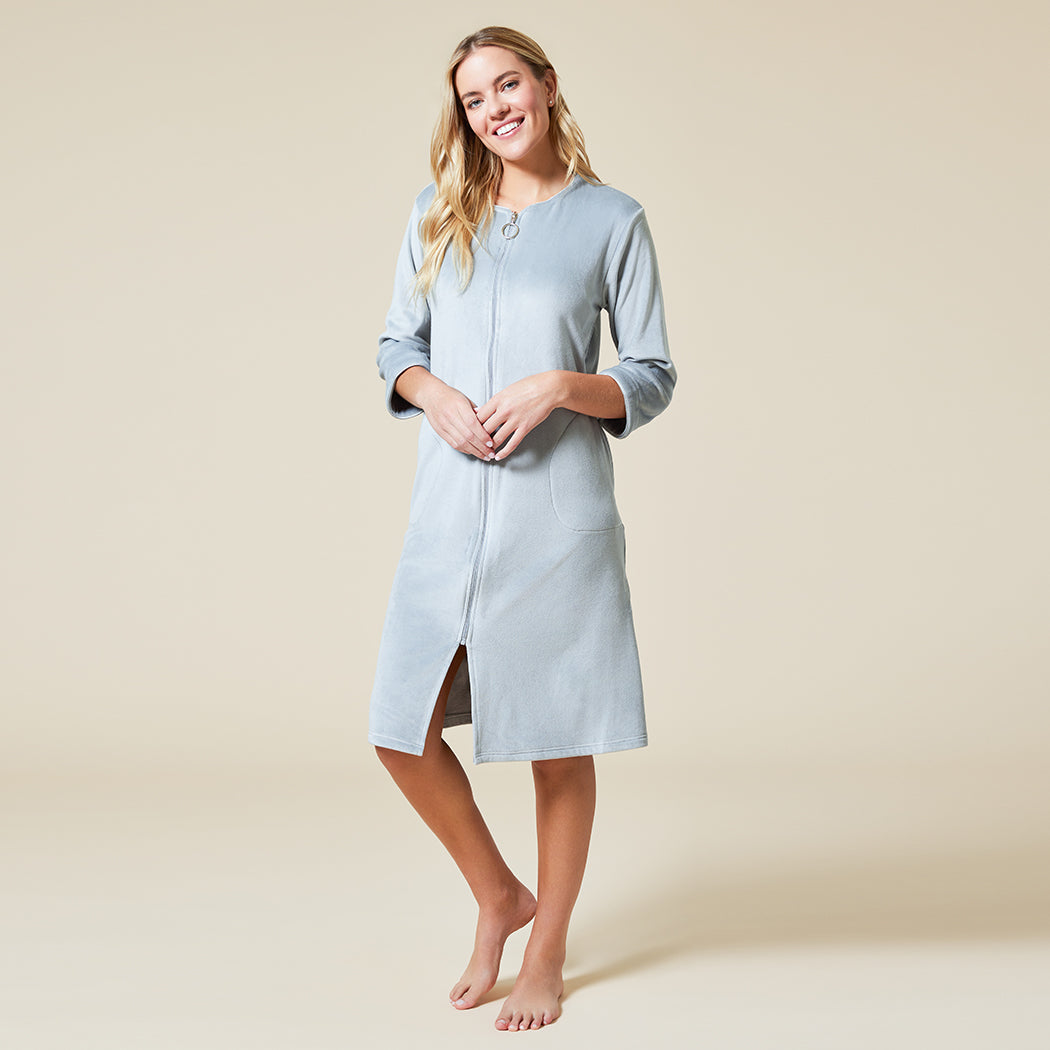 42" 3/4 Sleeve Serenity Shear Mink Zip Robe 42" 3/4 Sleeve Serenity Shear Mink Zip Robe in Grey